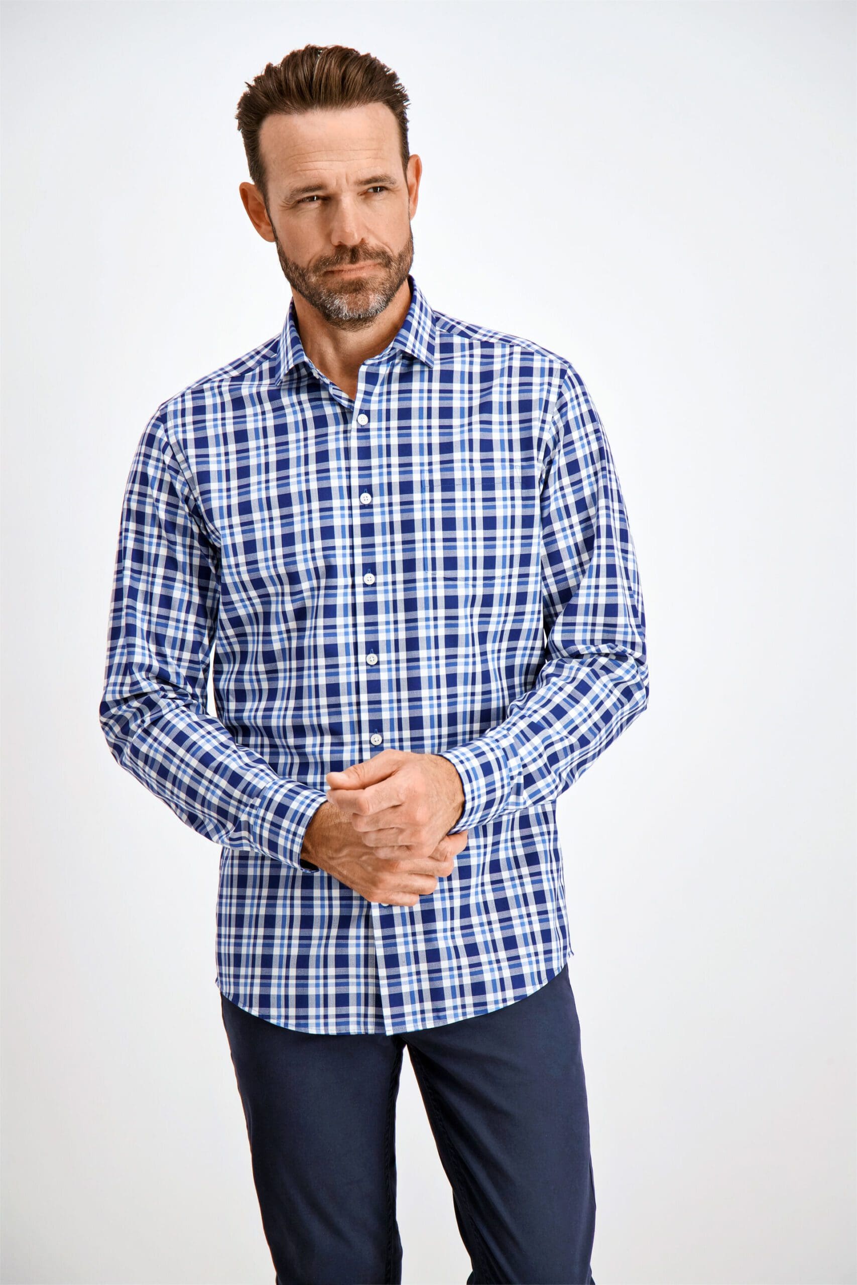 Checked Twill Skjúrta L/S Navy