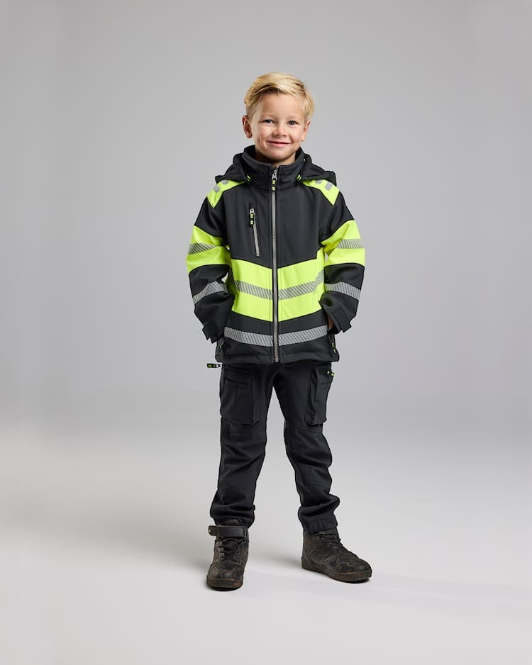 Softshell-Jakki Til Børn – Svartur/High Vis Gulur