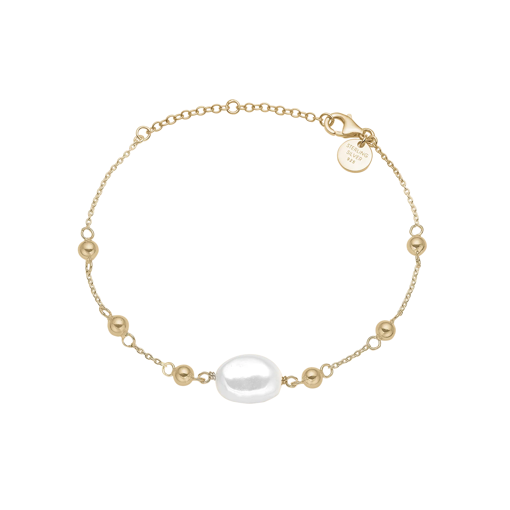 Armband V/Barok Perlu, Gylt, Sterling Silvur