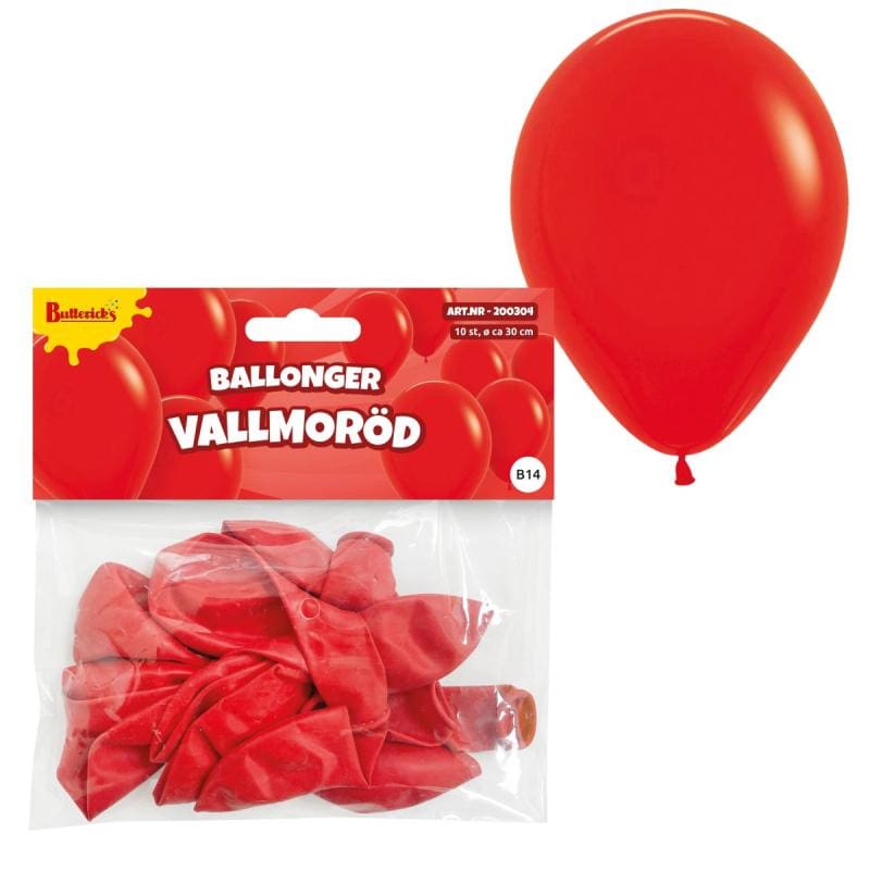 Ballónir Reyðar 30Cm, 10 Stk