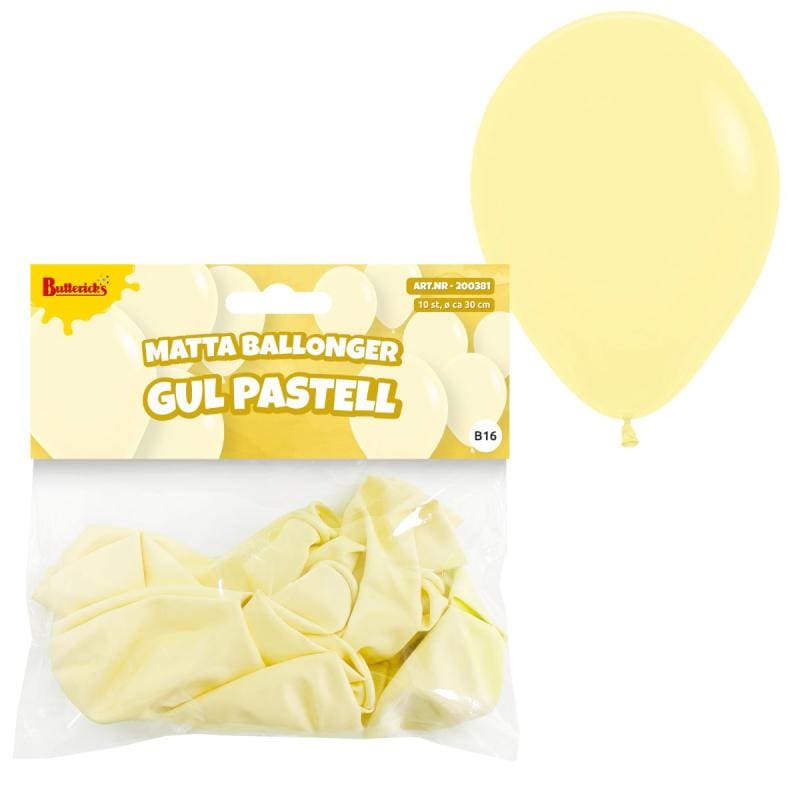 Ballónir Pastel Gular 30Cm, 10 Stk