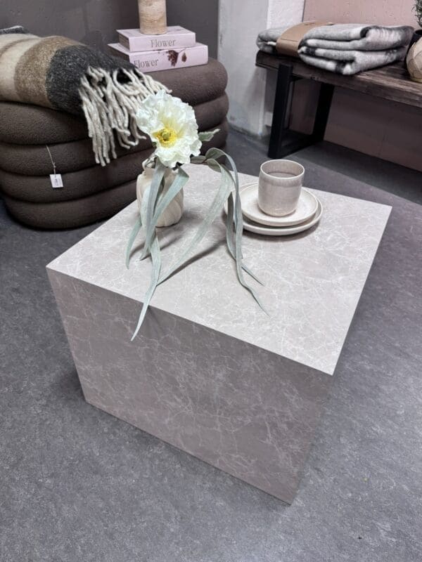 Prague Sofaborð, Marmor Look, Beige – 50X50X40Cm